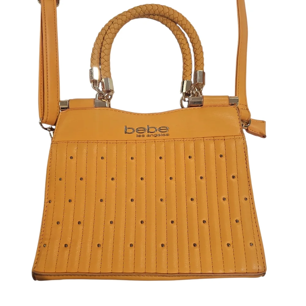 Bebe Aliyah stud micro shopper cross body shopper camel EUC